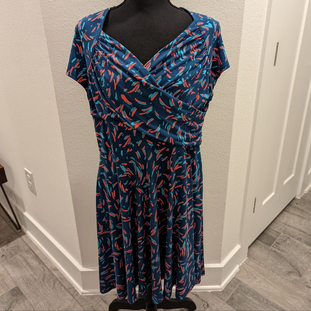 Sweetheart Faux Wrap Fit & Flare Teal Dress 1l (14-16)